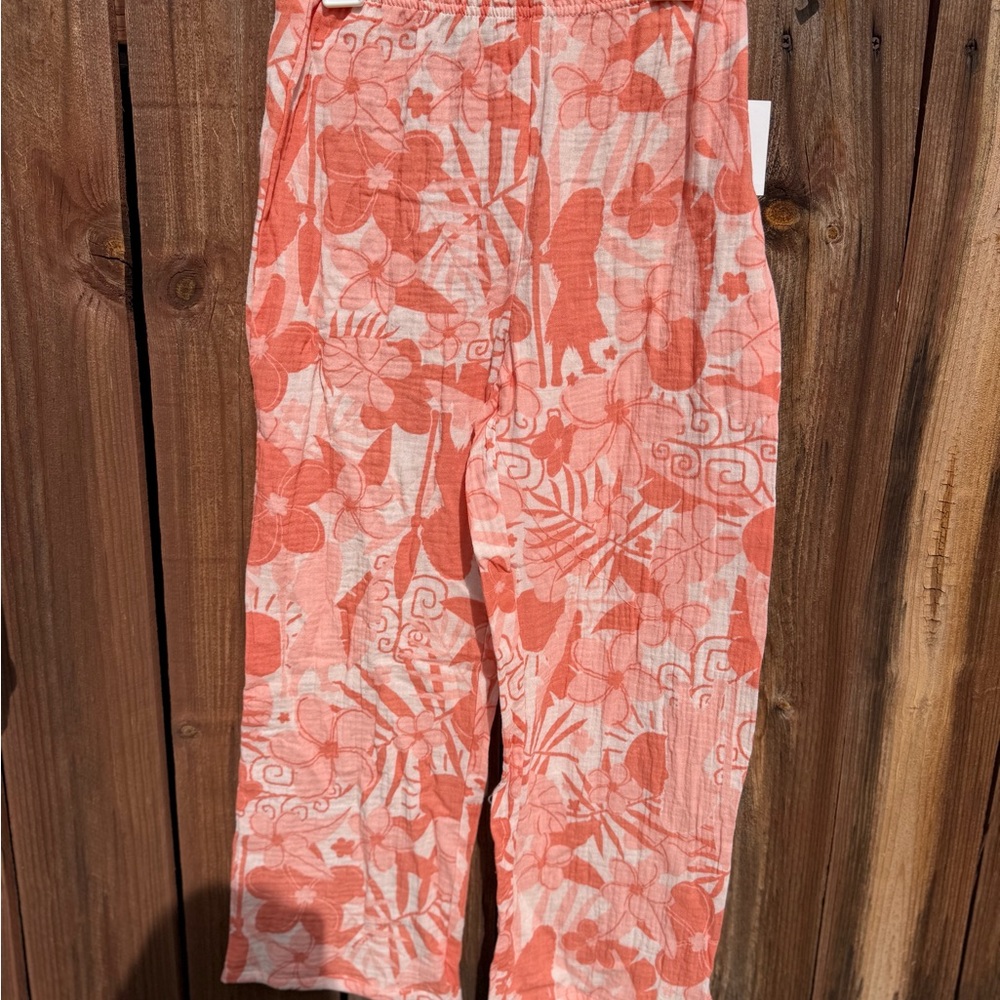 Girls' Coral Floral Print Cotton Jeans - Kids Bottoms